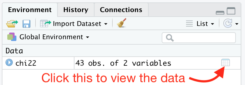 The RStudio ’environment’ view.