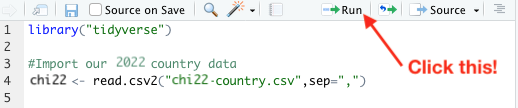 Click ‘run’ in RStudio after selecting the code